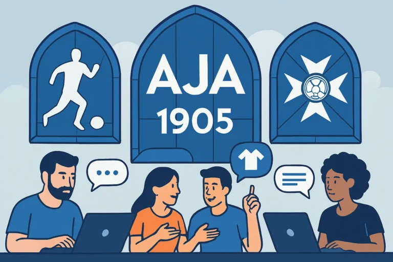 Illustration représentant la communauté de supporters de l’AJ Auxerre et les échanges autour du club AJA 1905, de son histoire et de son actualité football