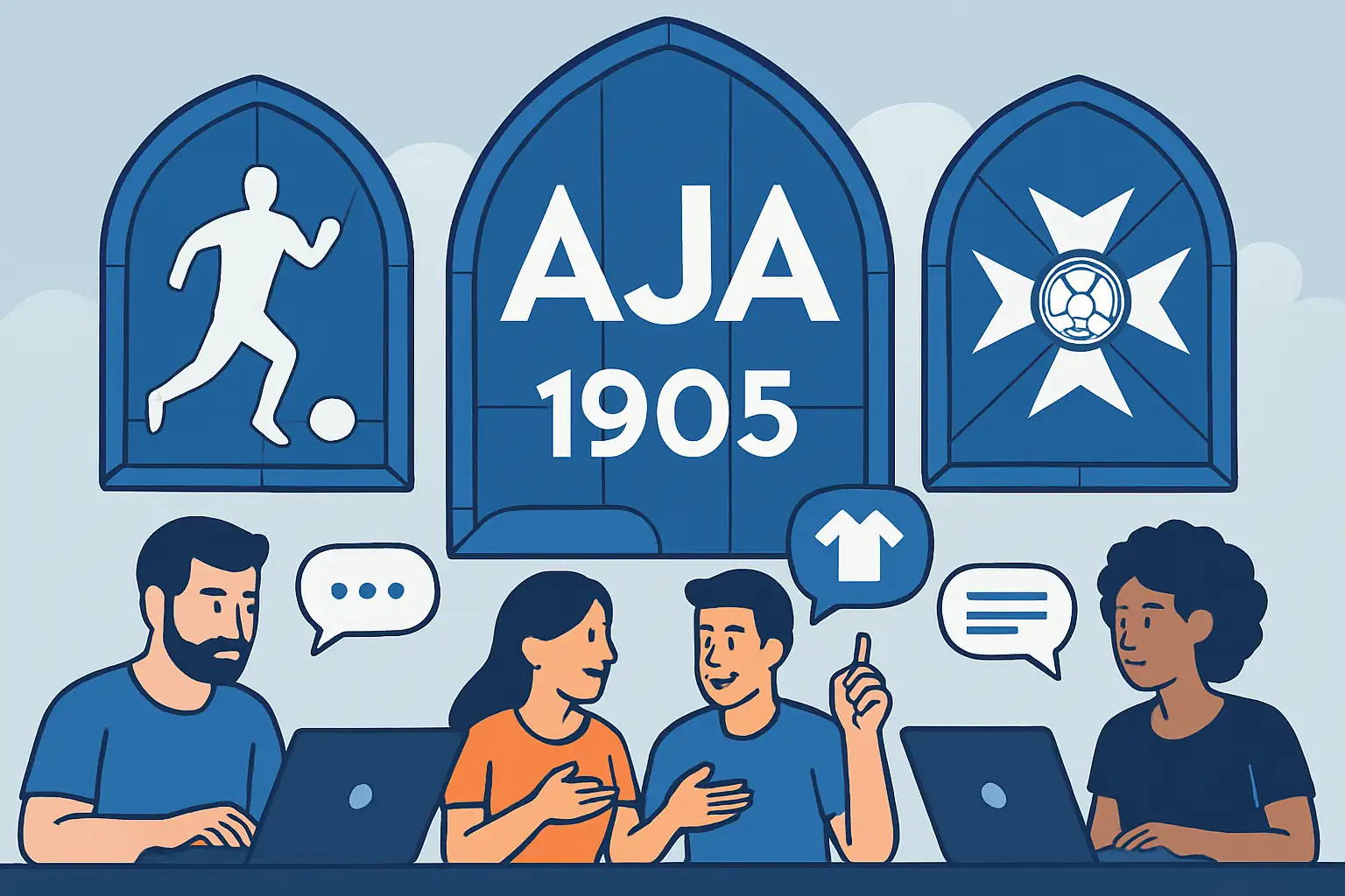 Illustration représentant la communauté de supporters de l’AJ Auxerre et les échanges autour du club AJA 1905, de son histoire et de son actualité football