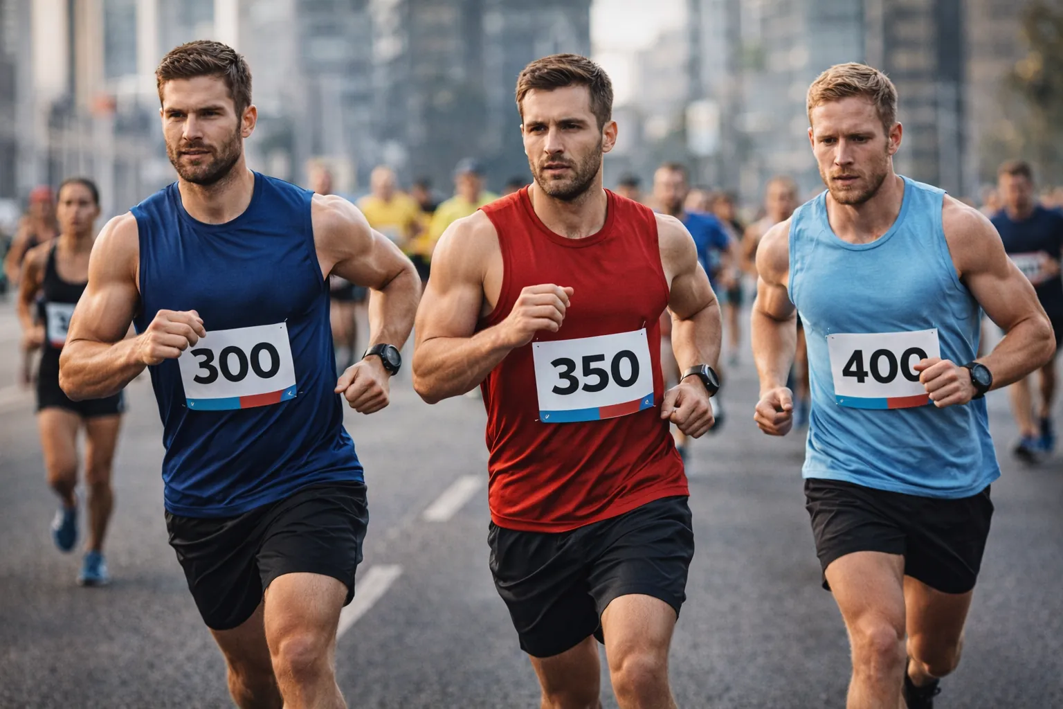 Coureurs participant à un marathon en milieu urbain, courant à allure régulière sur route, illustrant la notion d’allure marathon et de gestion du rythme sur 42,195 km.