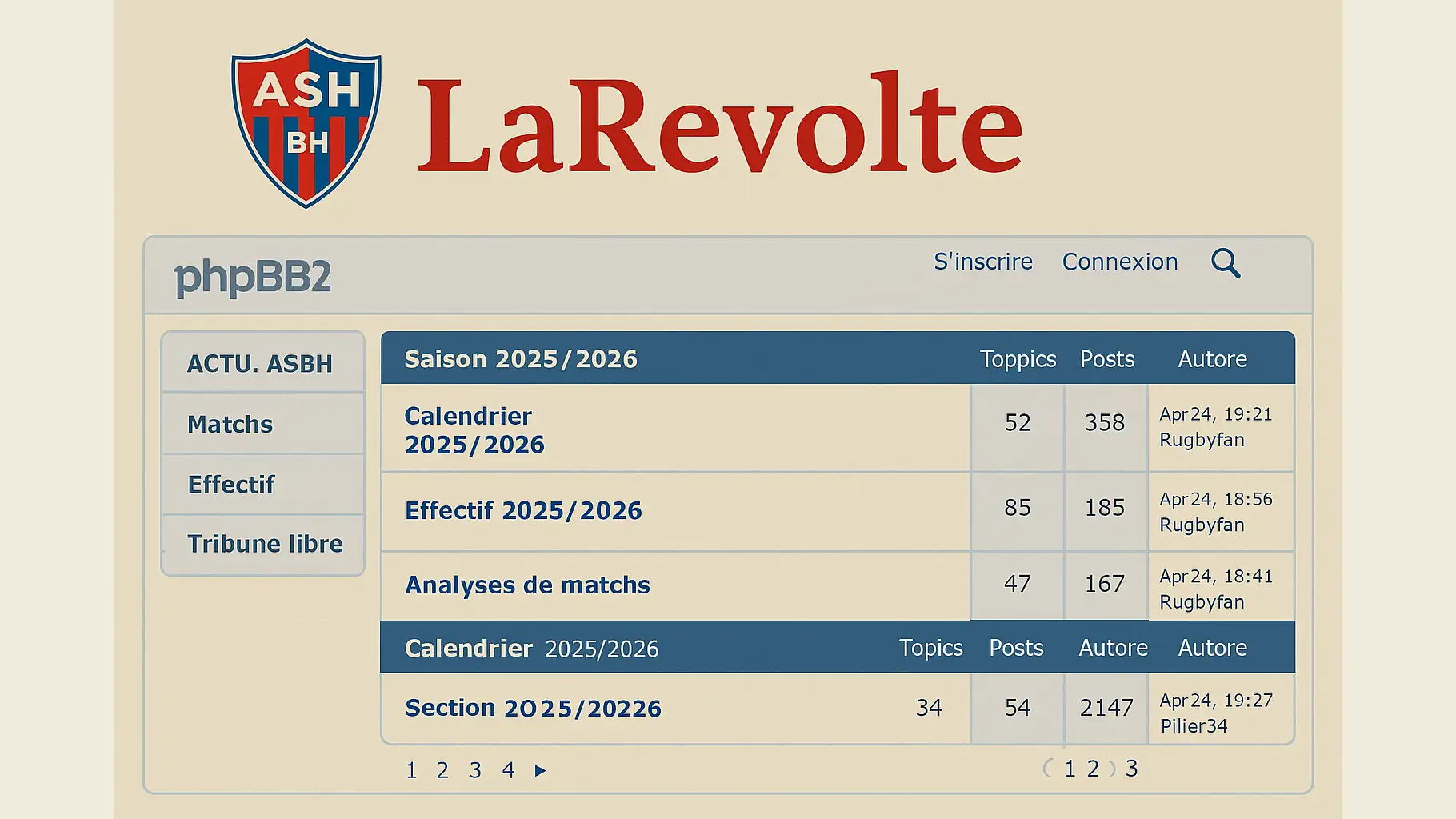 Forum en ligne des supporters de l’AS Béziers Hérault sur la plateforme LaRevolte, interface communautaire dédiée aux discussions rugby ASBH