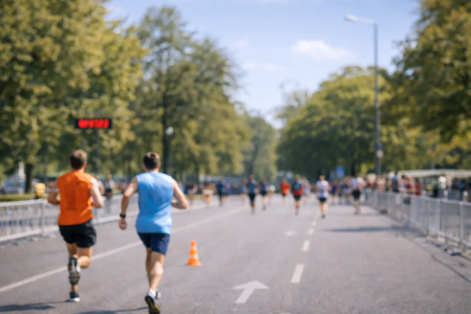 Coureurs participant à un semi-marathon sur route arborée, illustrant la distance officielle du semi-marathon et l’ambiance d’une course sur 21,1 km.