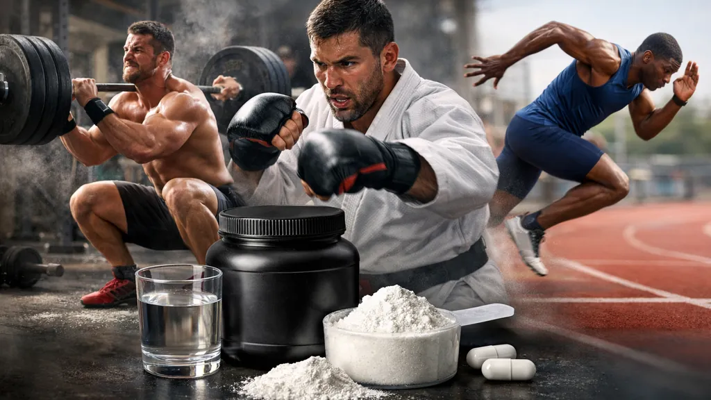 athlètes en entraînement intensif avec créatine pour la performance sportive en musculation sprint et sport de combat