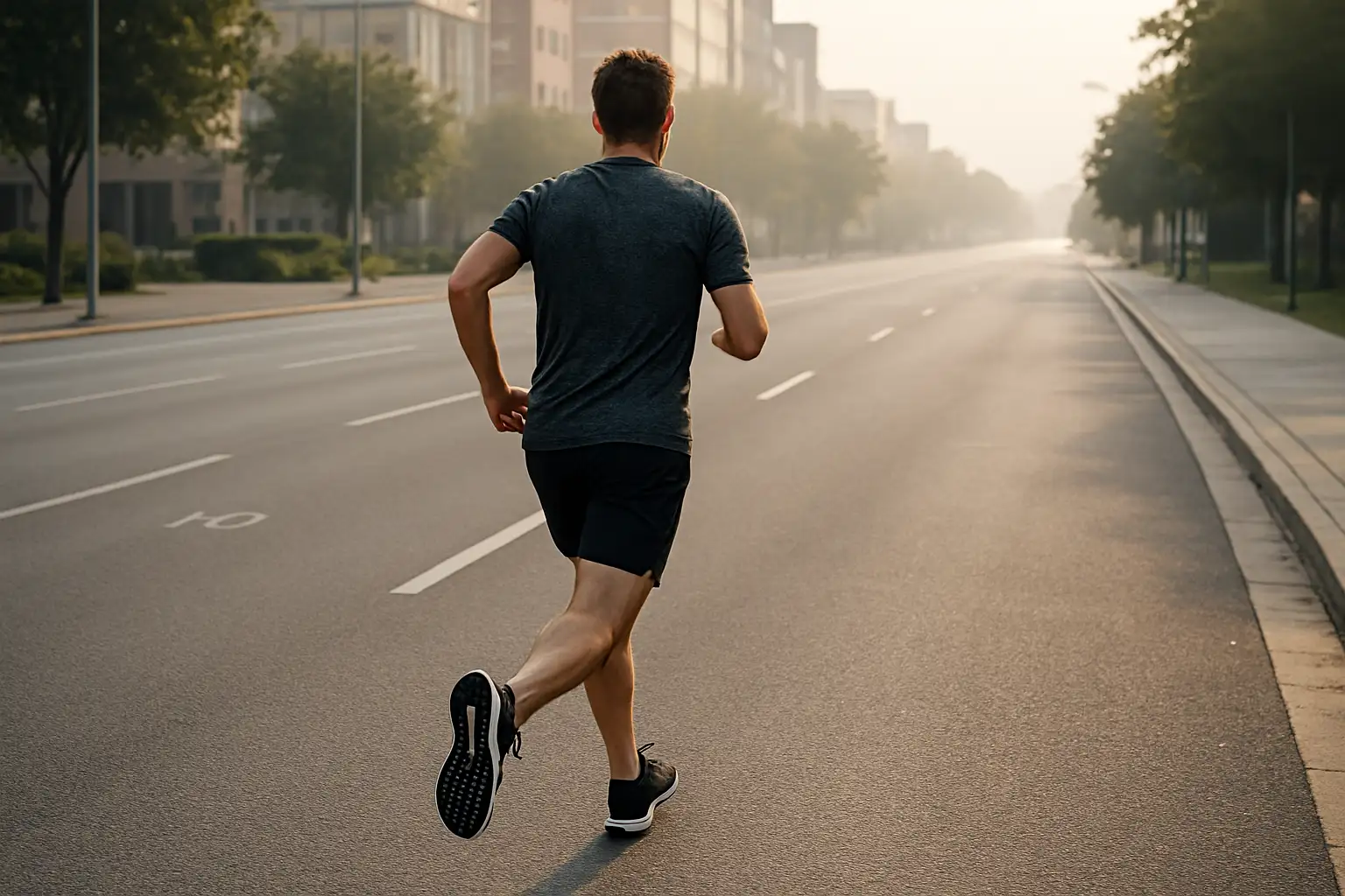 Coureur sur route urbaine tenant une allure régulière sur 10 km