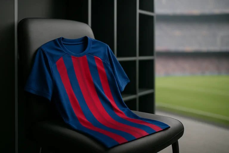 Maillot de football dans un vestiaire, en lien avec l’histoire des anciens joueurs du PSG