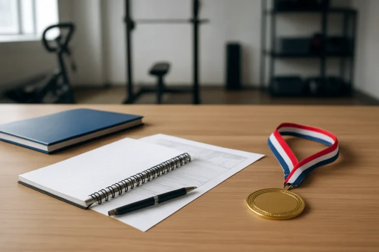 Dossier et objets liés à un parcours sportif, illustrant Annie Brosterhous