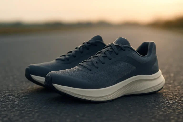 Chaussures de running Asics Superblast posées sur une piste d’athlétisme