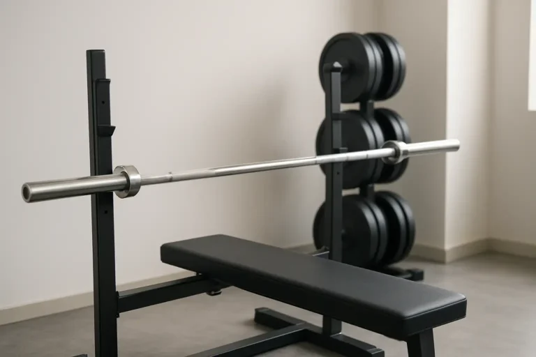 Barre de musculation droite avec disques dans une salle de sport