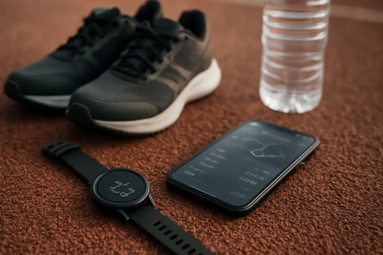 Montre de sport et chaussures de course pour illustrer le calcul vitesse course