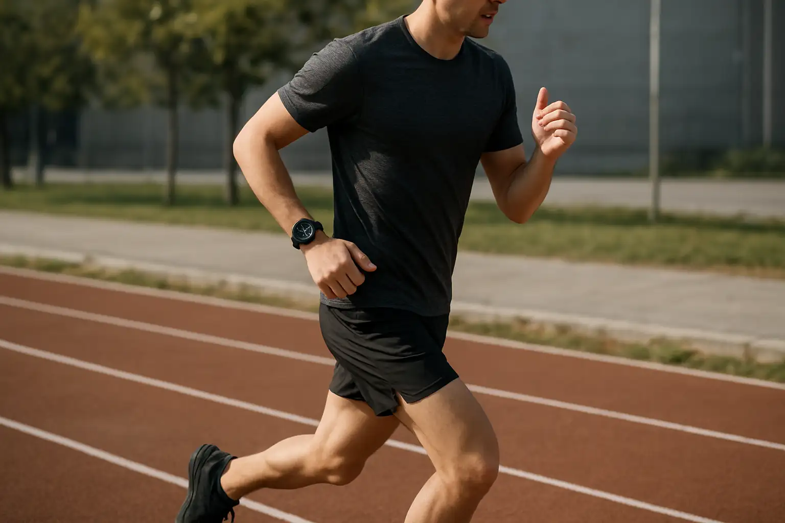 Coureur avec montre de sport pour calculer sa vitesse de course