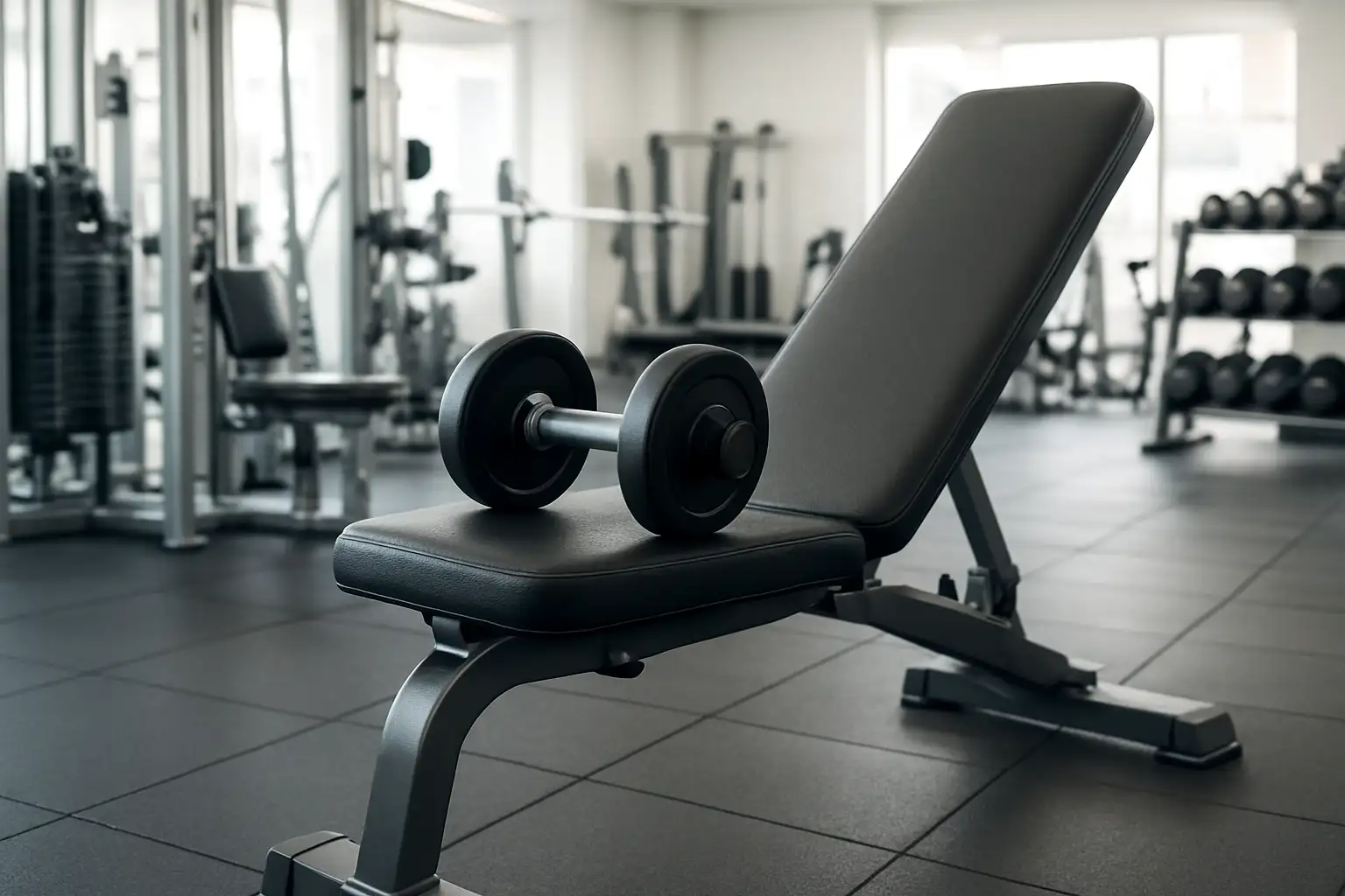 Banc incliné avec haltères pour le développé incliné haltère dans une salle de musculation