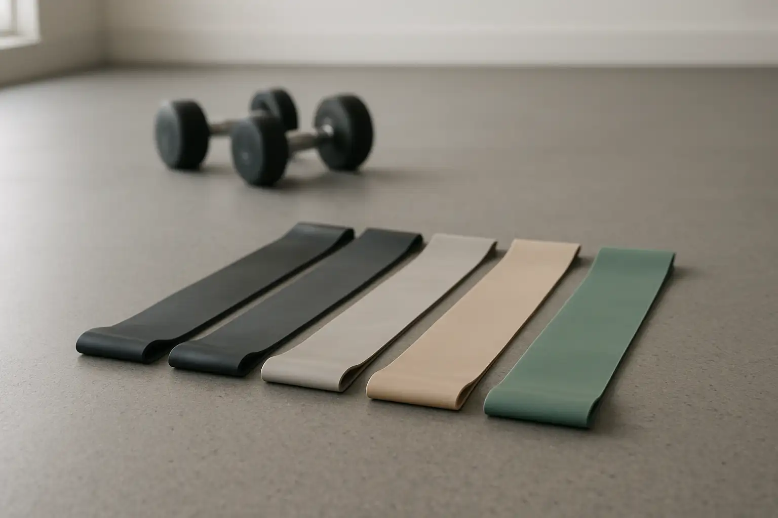 Élastique musculation posé avec bandes de résistance dans une salle de sport moderne