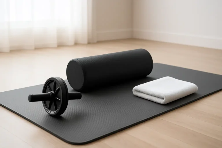 Tapis de sport et accessoires pour exercices abdos dans un intérieur lumineux