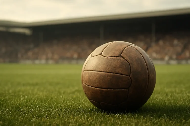 Ballon de football vintage sur une pelouse de stade pour illustrer Garrincha