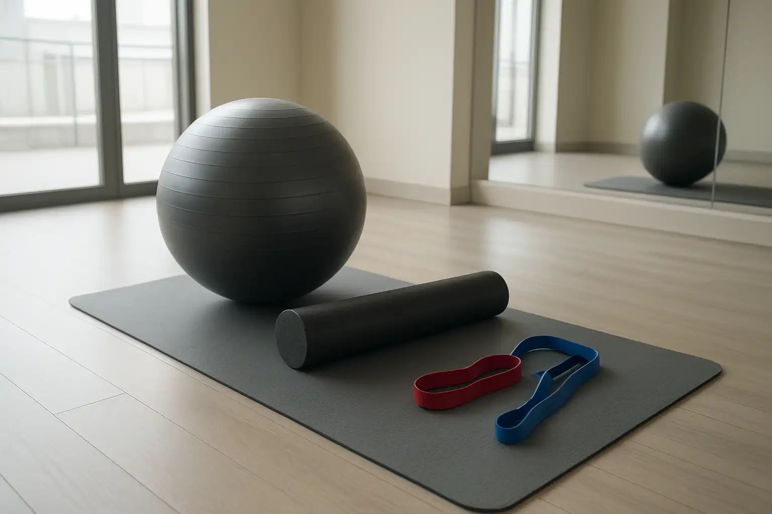 Tapis et accessoires de pilates dans une salle de sport, illustrant les effets négatifs possibles du pilates