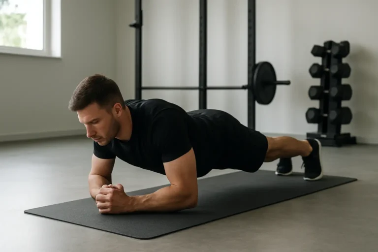 Sportif réalisant une pompe diamant sur tapis dans un espace de préparation physique