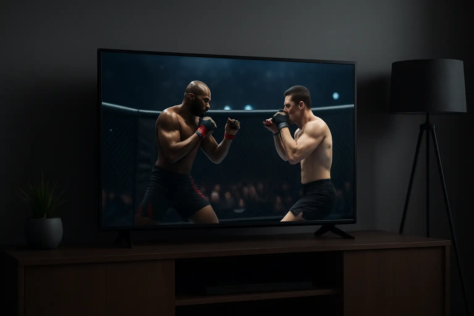 Écran affichant une soirée de combat MMA générique pour le prochain UFC