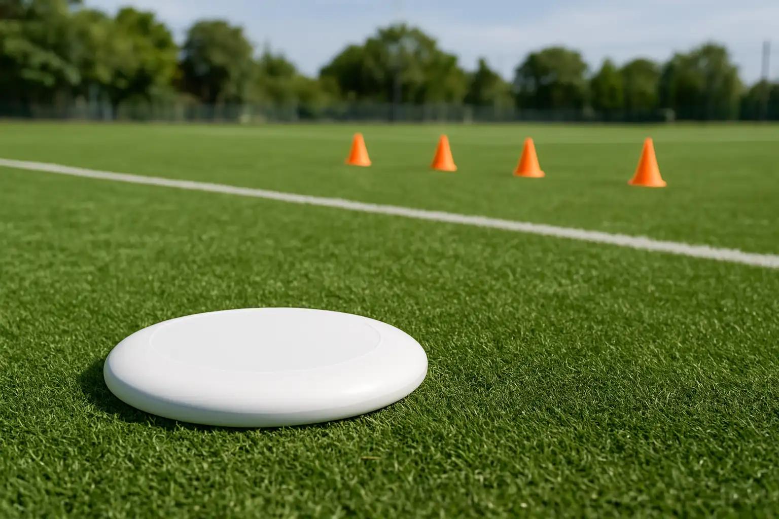 Disque d’ultimate posé sur un terrain de sport pour illustrer un sport en U