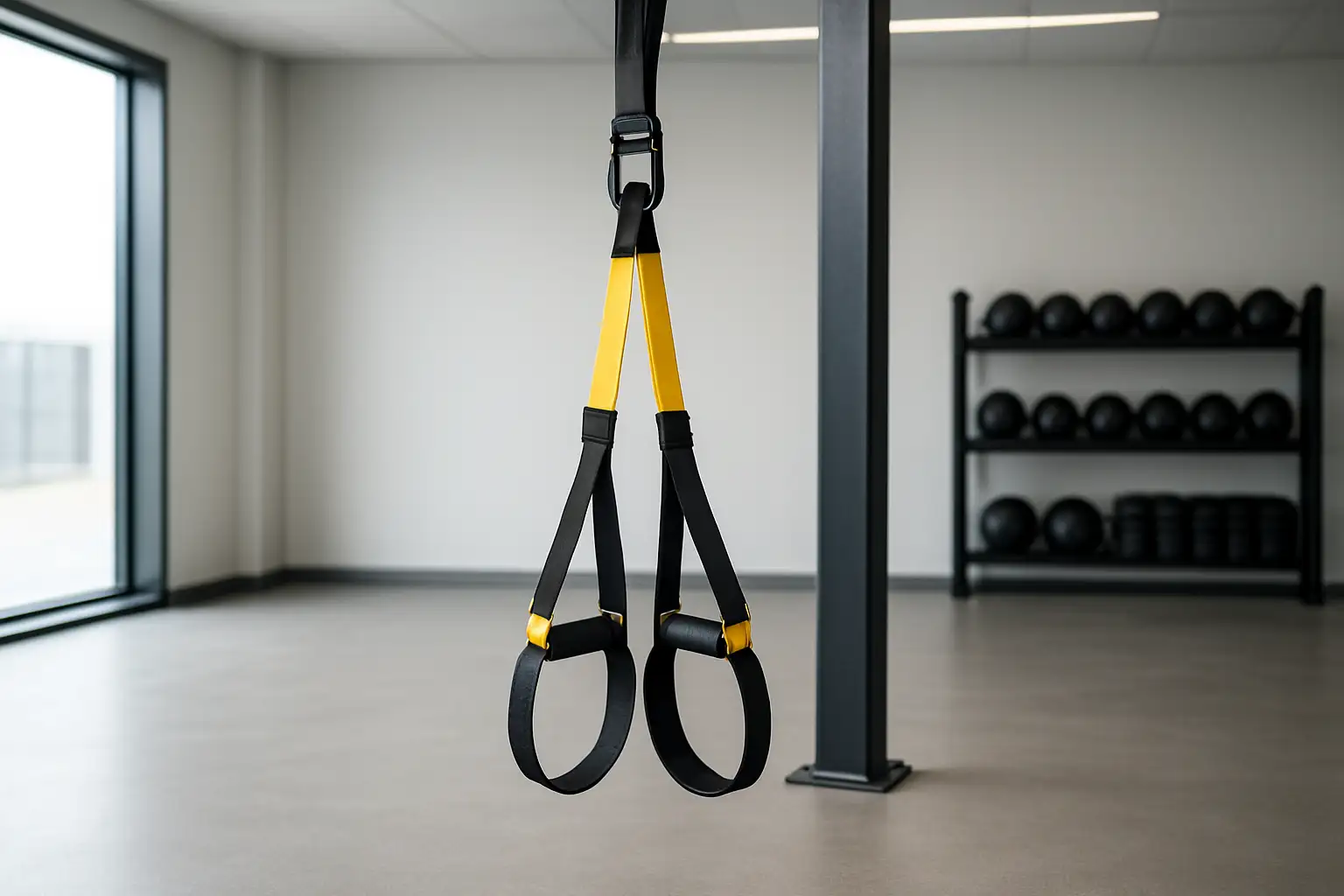 Kit TRX sport de suspension training installé dans une salle de sport moderne