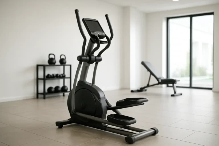 Vélo elliptique dans un espace fitness moderne illustrant ses bienfaits pour le cardio et la remise en forme