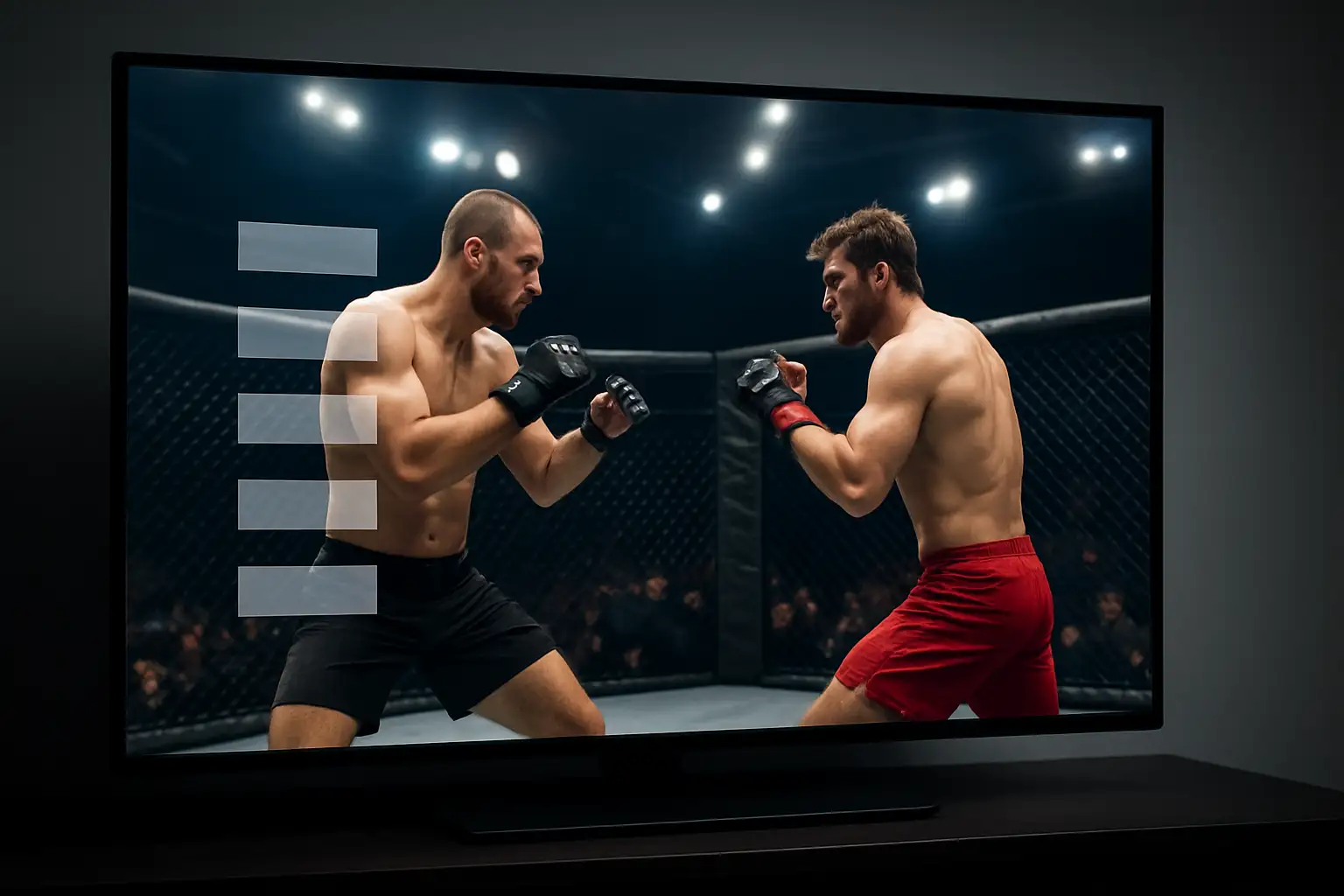 Écran affichant une soirée de MMA avec l’octogone en arrière-plan