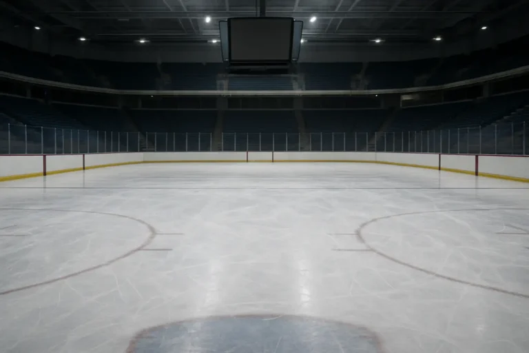 Patinoire de hockey sur glace vide illustrant la durée d’un match de hockey