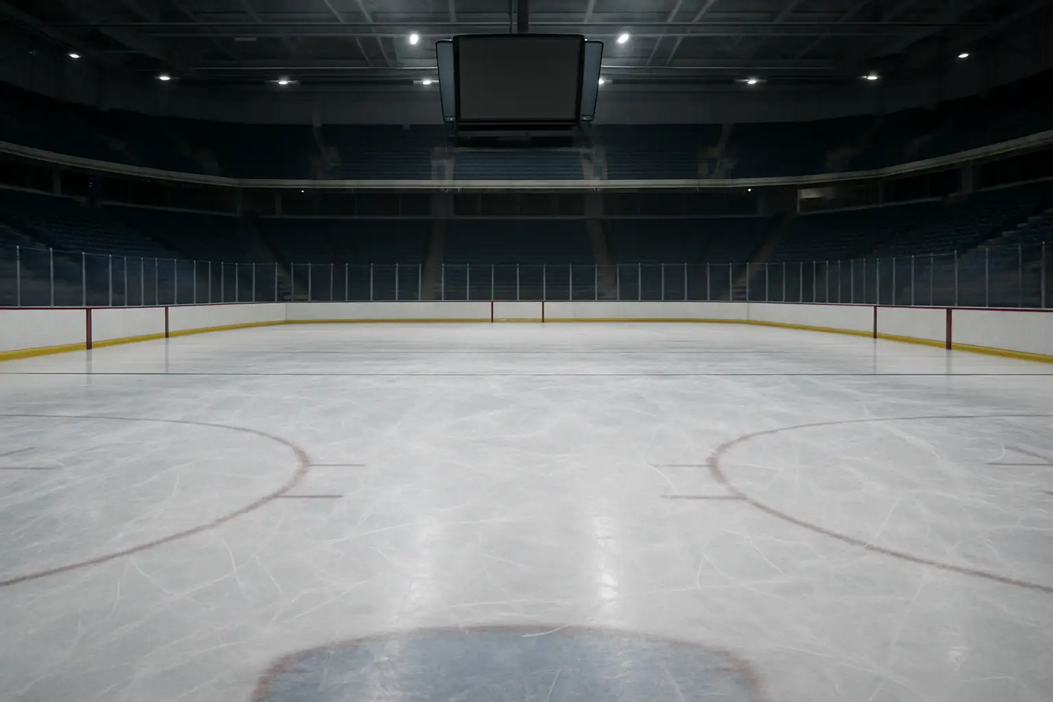 Patinoire de hockey sur glace vide illustrant la durée d’un match de hockey