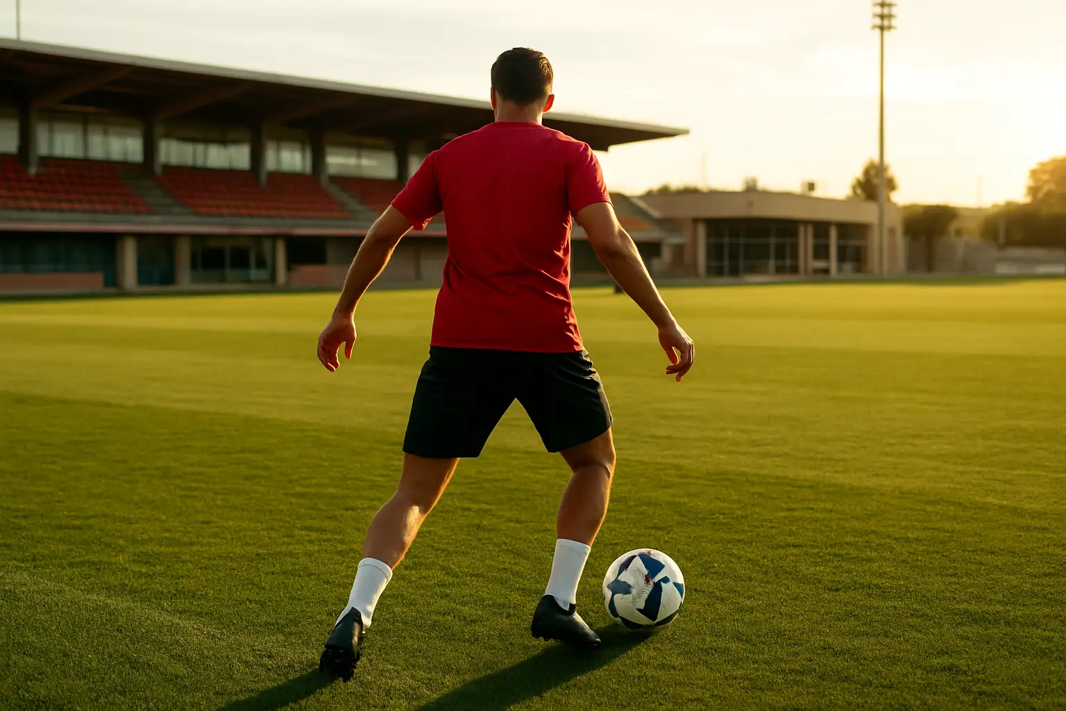 Un footballeur espagnol à l’entraînement sur un terrain de football moderne
