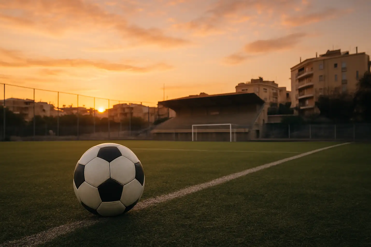 Terrain de football urbain à Marseille avec un ballon au premier plan