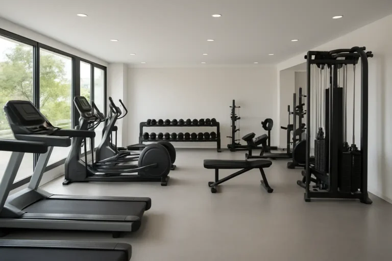 Intérieur d’une salle de sport moderne à Aix-en-Provence avec machines de cardio et espace musculation