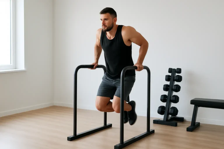Barre à dips installée dans un espace de home-gym