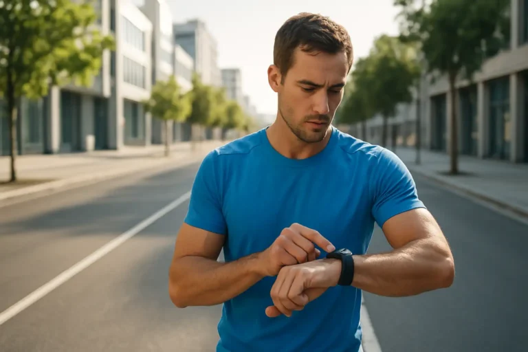 Coureur consultant son allure de course pendant un entraînement