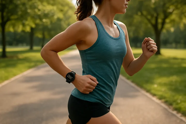 Coureur avec montre sportive pour illustrer le calcul de la vitesse moyenne