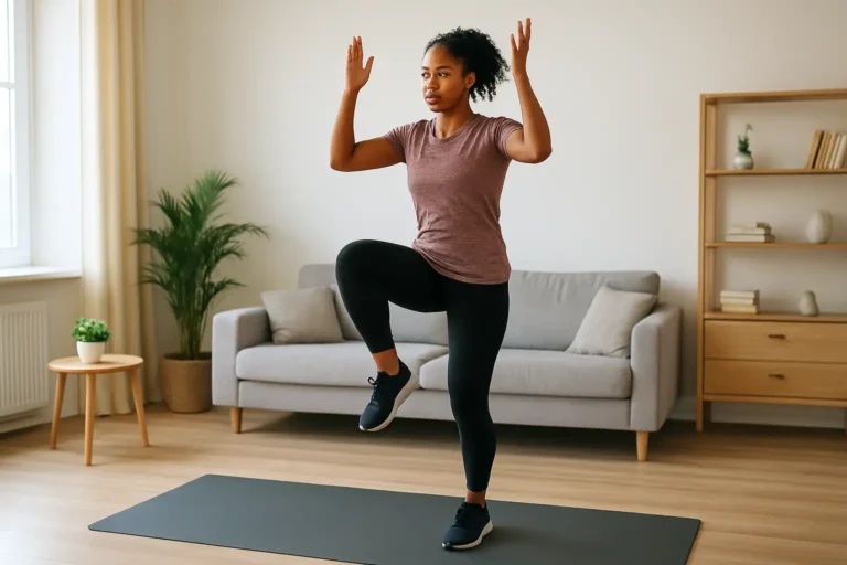 Personne faisant des exercices cardio sans matériel à la maison