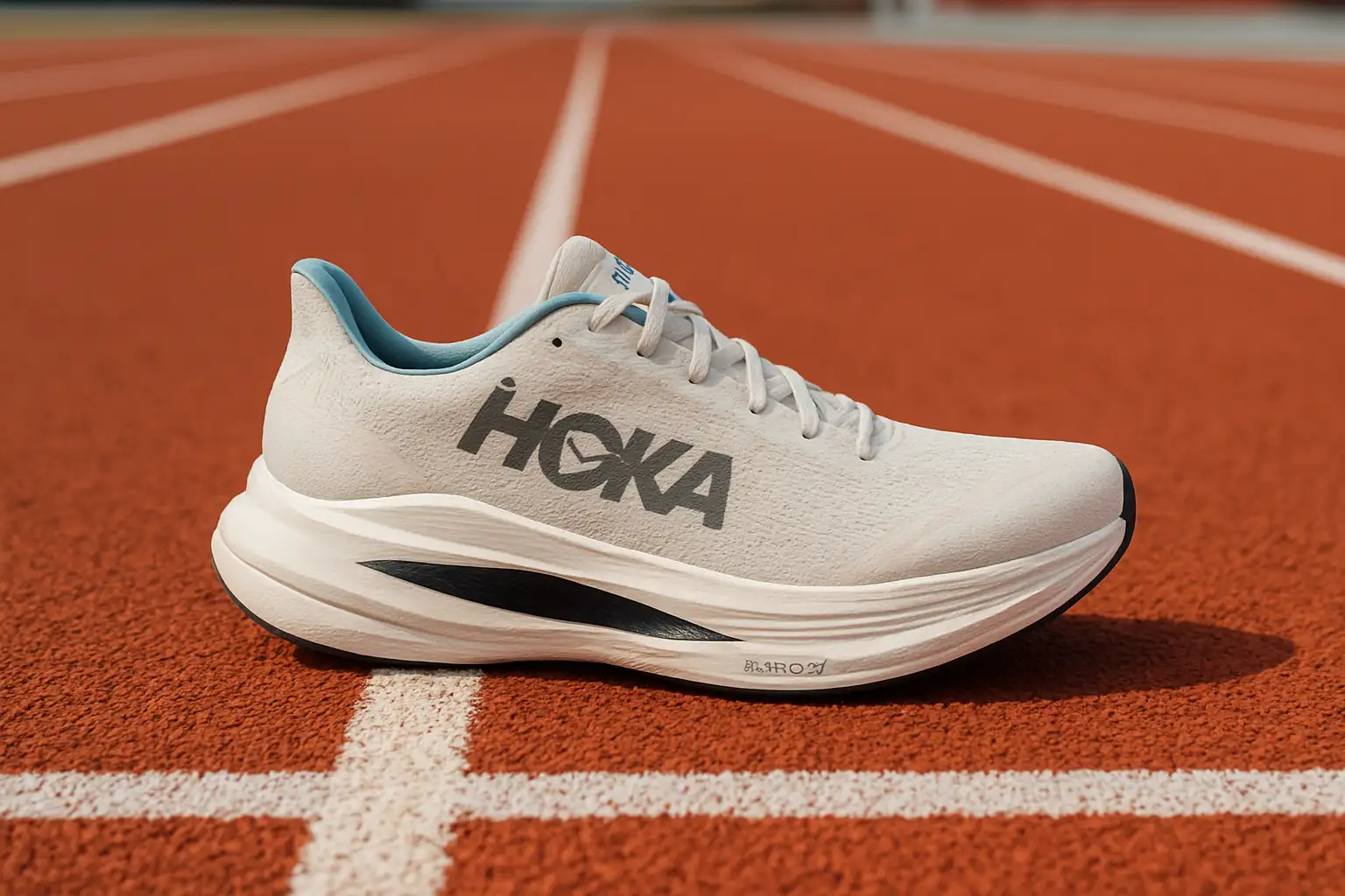 Chaussure de course HOKA Cielo X1 sur une piste d’athlétisme