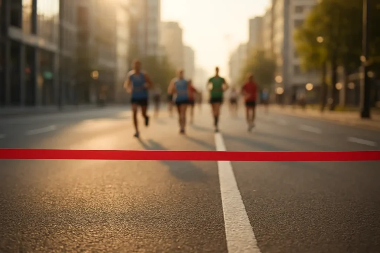 Parcours de marathon sur route avec coureurs et ambiance sportive urbaine