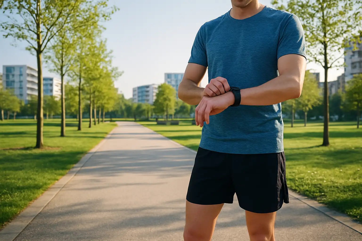 Coureur préparant un semi-marathon sur une piste ou un chemin de parc